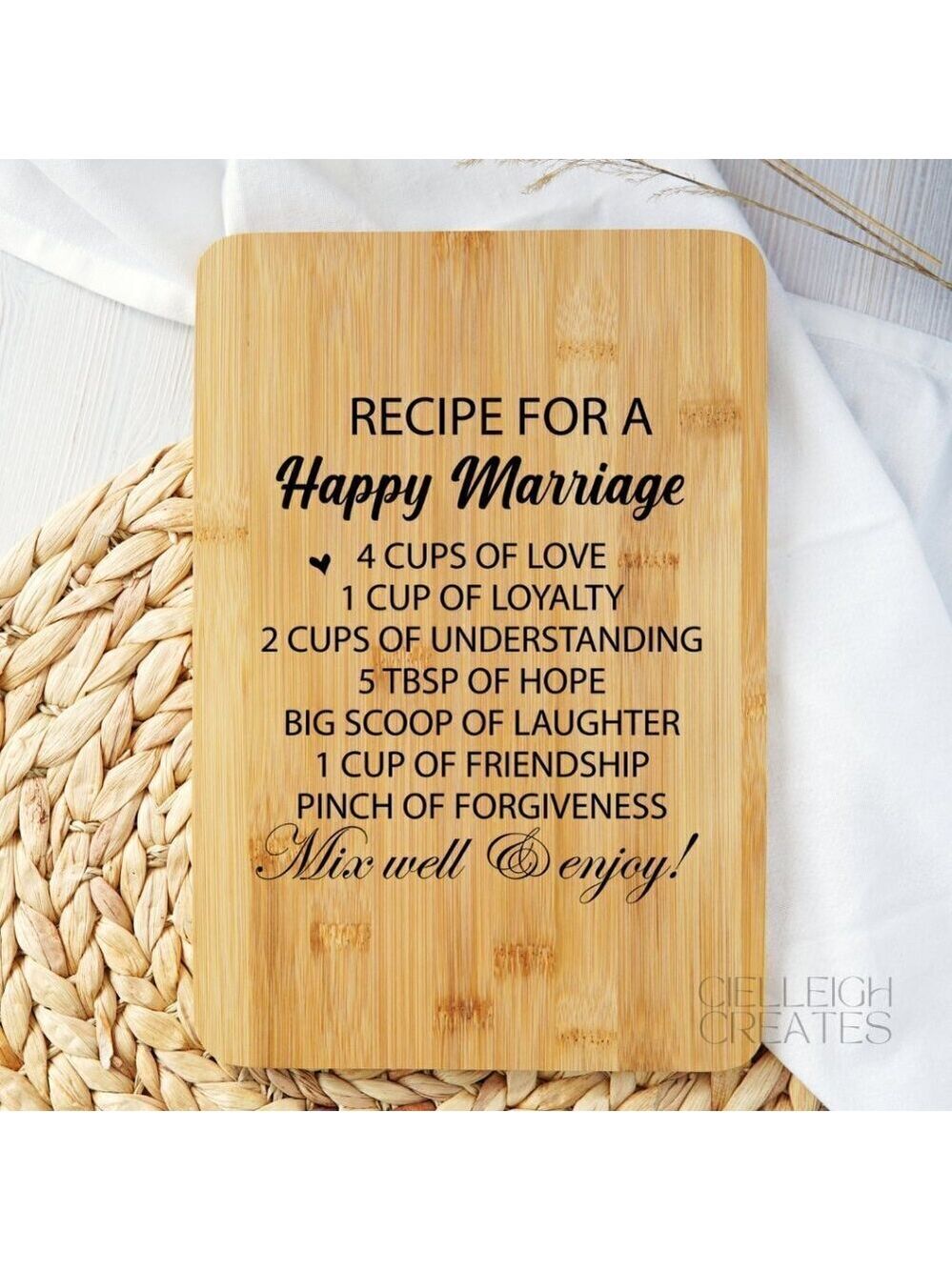 Custom Individual Charcuterie board - Recipe for a Happy Marriage Handcrafted
